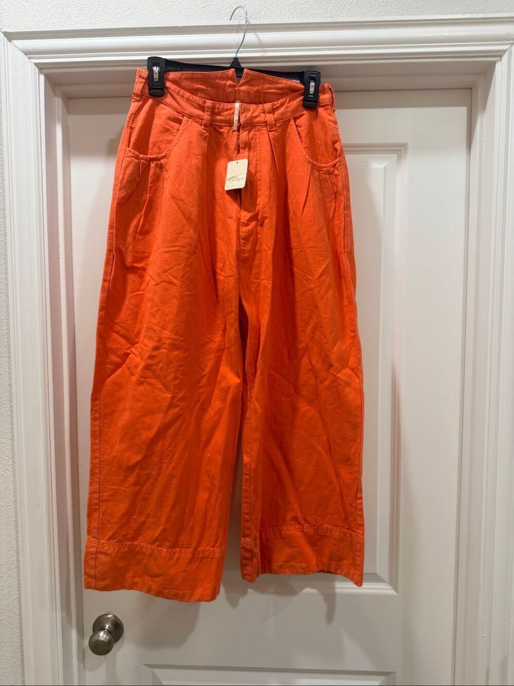 Free People Red Orange Mango Wide Leg High Rise Pants Trousers Size 2 NWT
